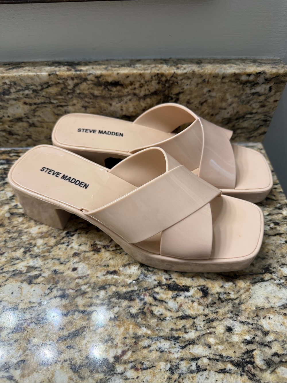 Steve Madden Light Pink Cross-Strap Block Heel Sandals